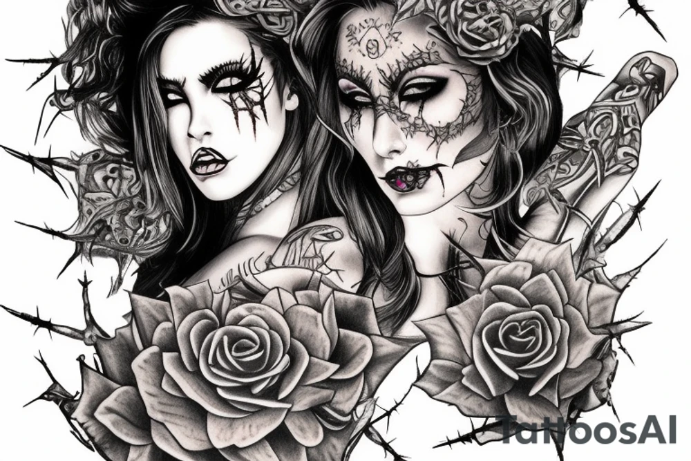 Demonic Badass Woman Babe Thorns Smokey Intricate Detailed Pretty Runes tattoo idea