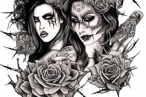 Demonic Badass Woman Babe Thorns Smokey Intricate Detailed Pretty Runes tattoo idea