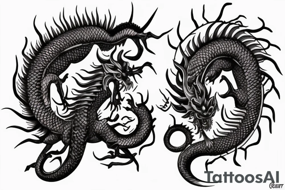 Thorns Chinese Dragon Spiral Helix Skulls Dread Stoic Serene Inspiring Badass Mural tattoo idea