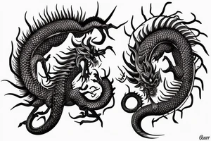 Thorns Chinese Dragon Spiral Helix Skulls Dread Stoic Serene Inspiring Badass Mural tattoo idea