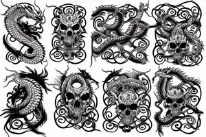 Thorns Chinese Dragon Spiral Helix Skulls Dread Stoic Serene Inspiring Badass Mural tattoo idea