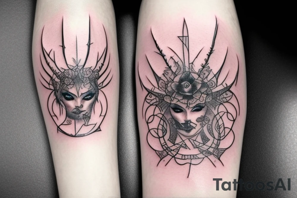 Demonic Badass Woman Babe Thorns Smokey Intricate Detailed Pretty Runes Beautiful tattoo idea