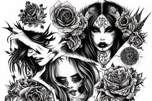 Demonic Badass Woman Babe Thorns Smokey Intricate Detailed Pretty Runes Beautiful tattoo idea
