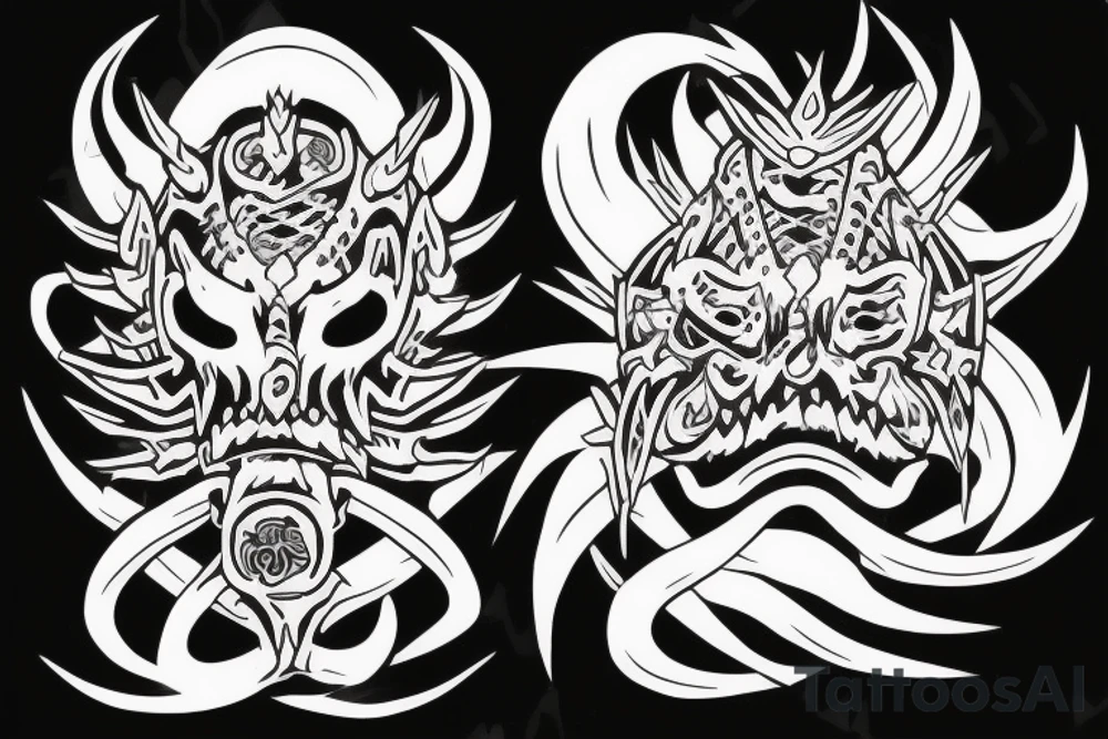 Thorns Hanya Mask Oni Dread Stoic Serene Inspiring Badass Mural tattoo idea