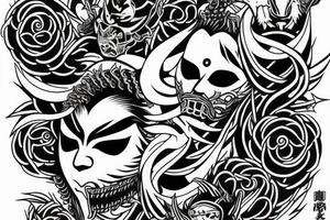 Thorns Hanya Mask Oni Dread Stoic Serene Inspiring Badass Mural tattoo idea