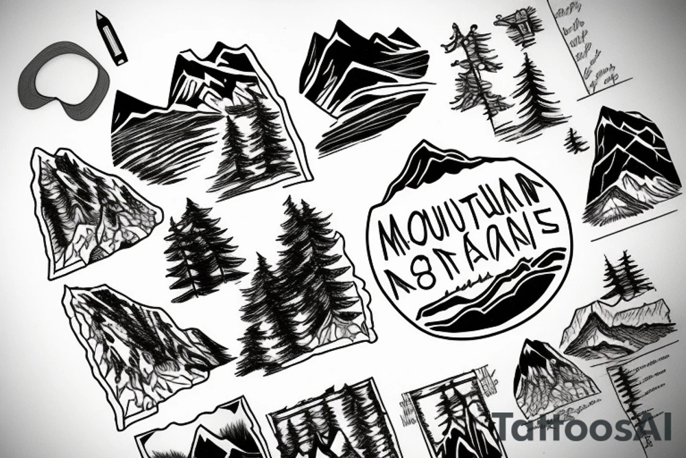A mountain lake with trees tattoo idea