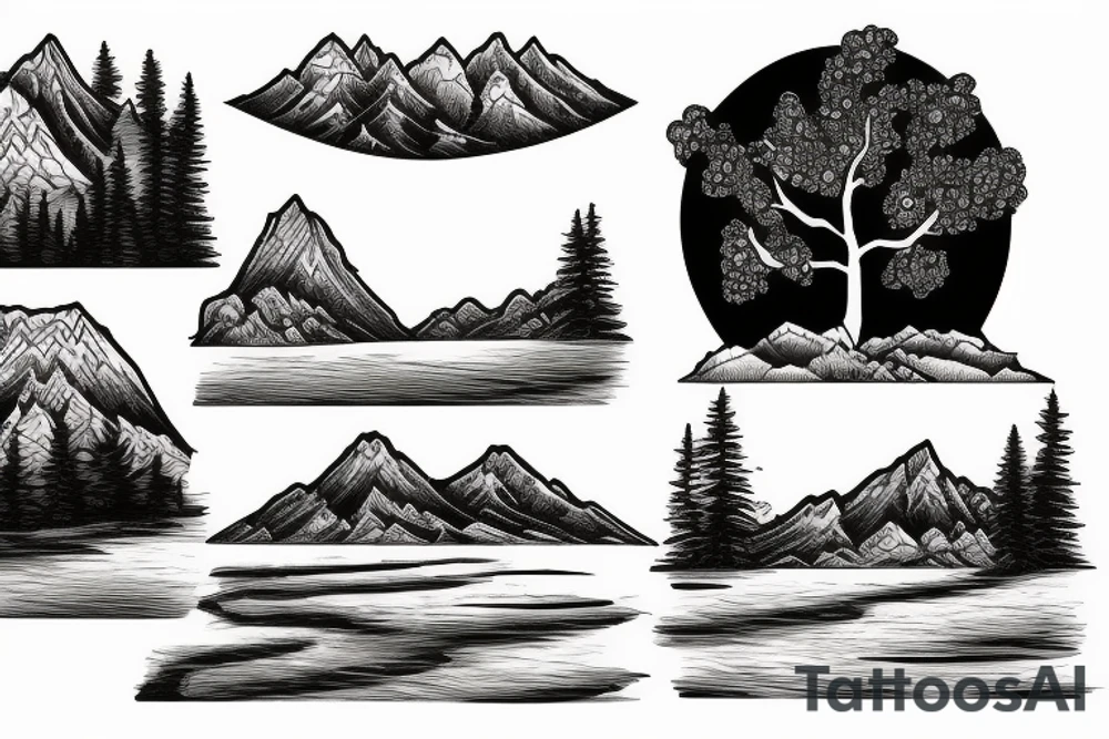 A mountain lake with trees tattoo idea