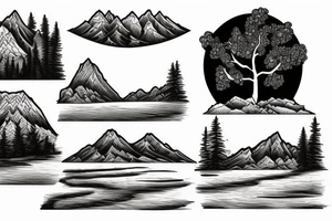 A mountain lake with trees tattoo idea