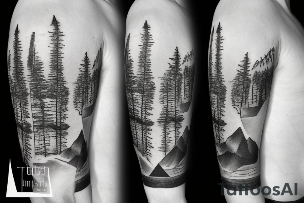 A mountain lake with trees tattoo idea