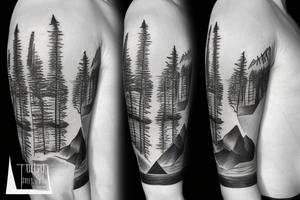 A mountain lake with trees tattoo idea