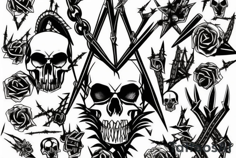 Skulls Thorns Dread Baddass Chains Barbed Wire tattoo idea