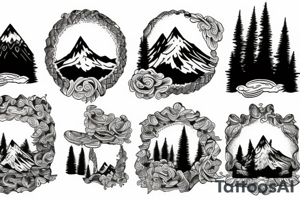 A mountain lake with trees tattoo idea