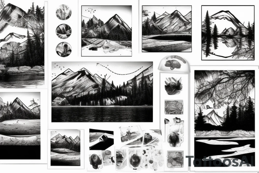 A mountain lake with trees tattoo idea