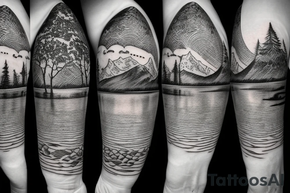 A mountain lake with trees tattoo idea