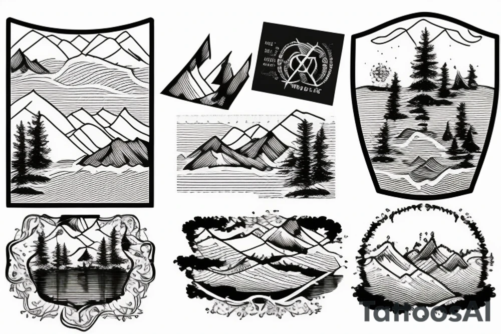 A mountain lake with trees tattoo idea
