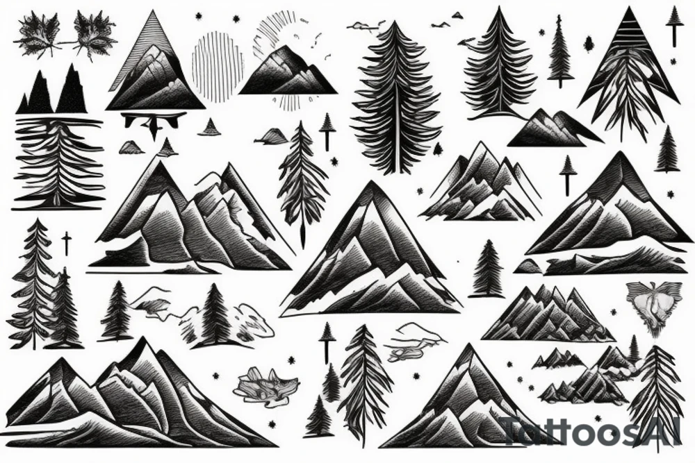A mountain lake with trees tattoo idea