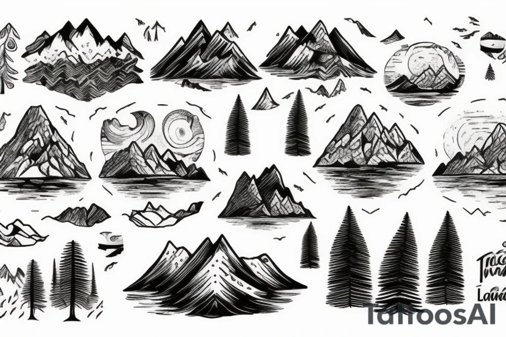 A mountain lake with trees tattoo idea