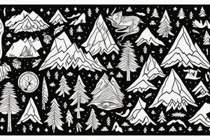 A mountain lake with trees and a fox tattoo idea