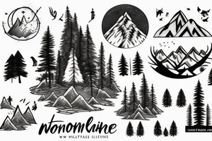 A mountain lake with trees and a fox tattoo idea