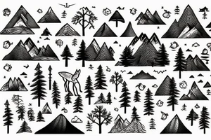 A mountain lake with trees and a fox tattoo idea