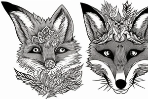 A fox at a mountain lake with trees tattoo idea