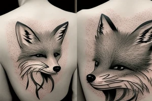 A fox at a mountain lake with trees tattoo idea
