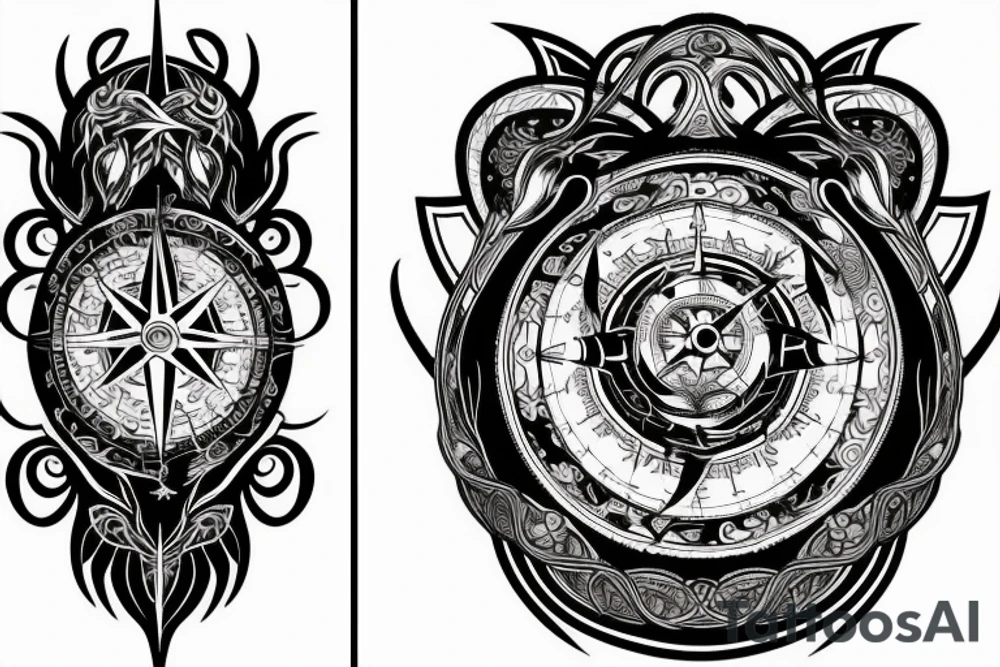 Compass-dragon minimalist tattoo idea