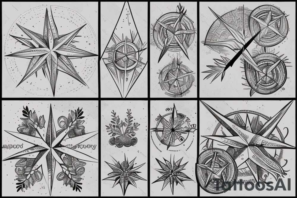 branch of lilac holding compass tattoo idea