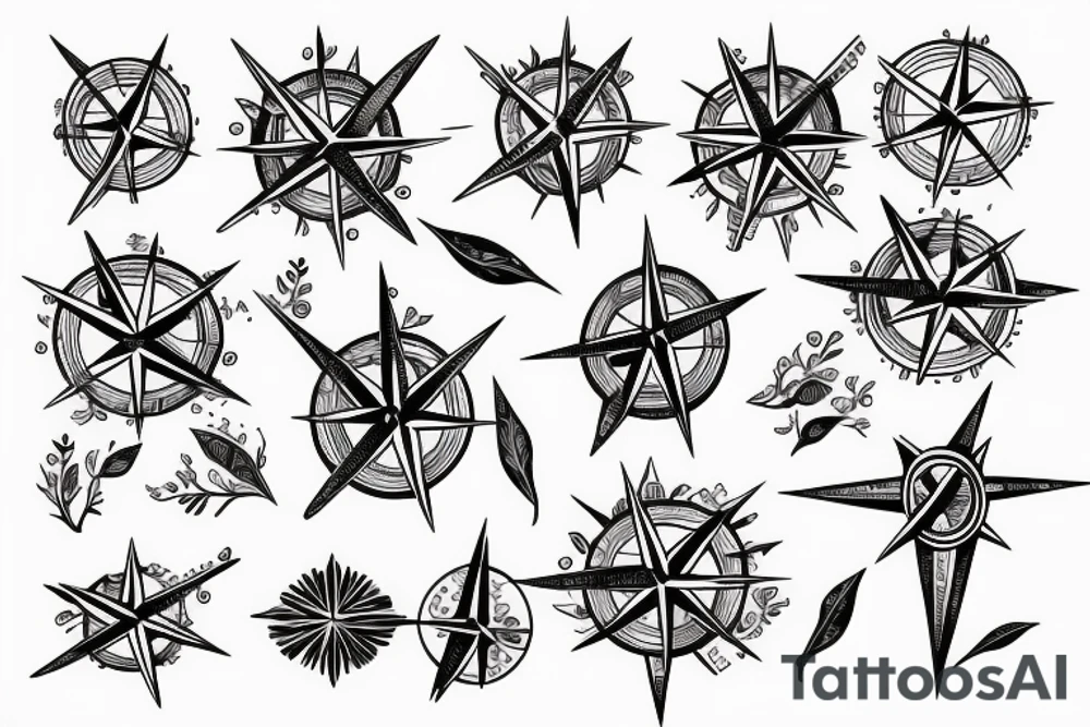 branch of lilac holding compass tattoo idea