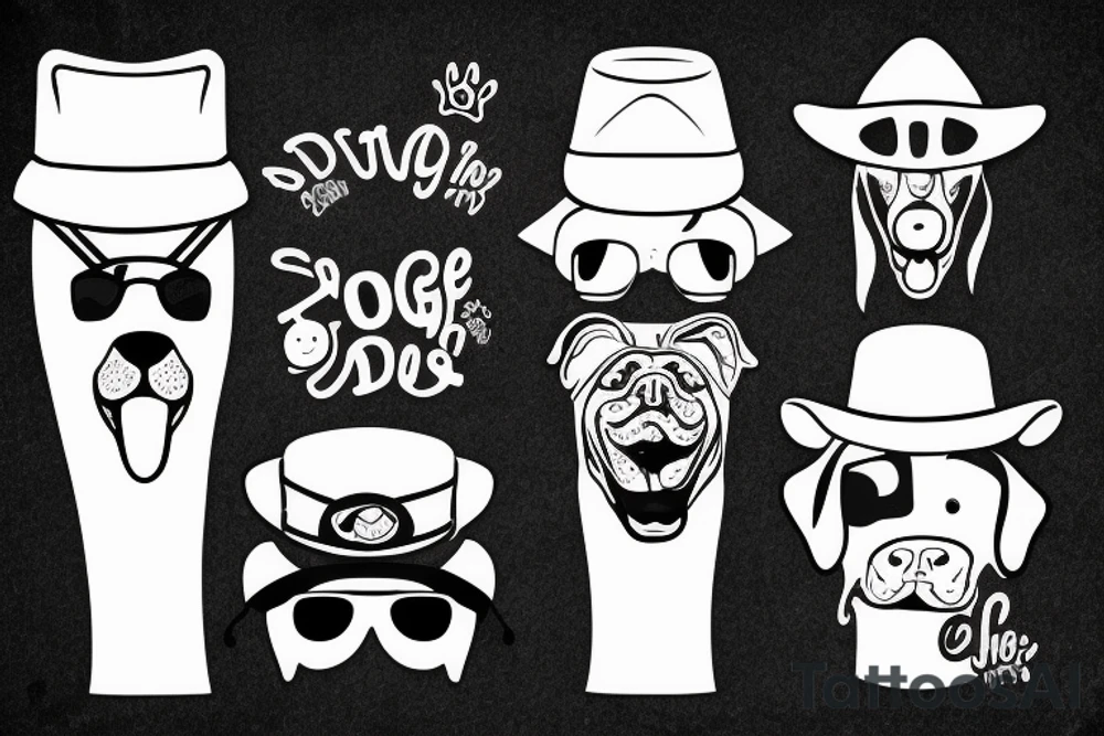 A dog with a coat and a bucket hat tattoo idea