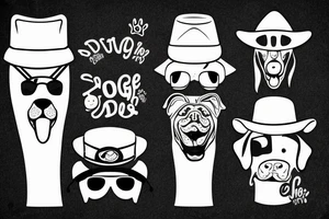 A dog with a coat and a bucket hat tattoo idea