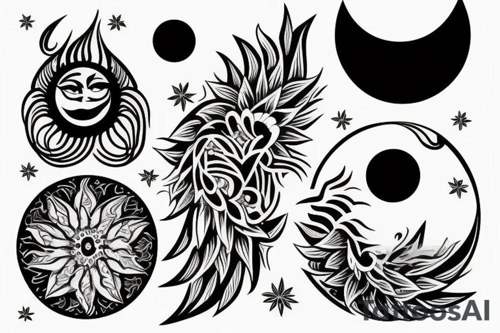 Half moon half sun tattoo idea