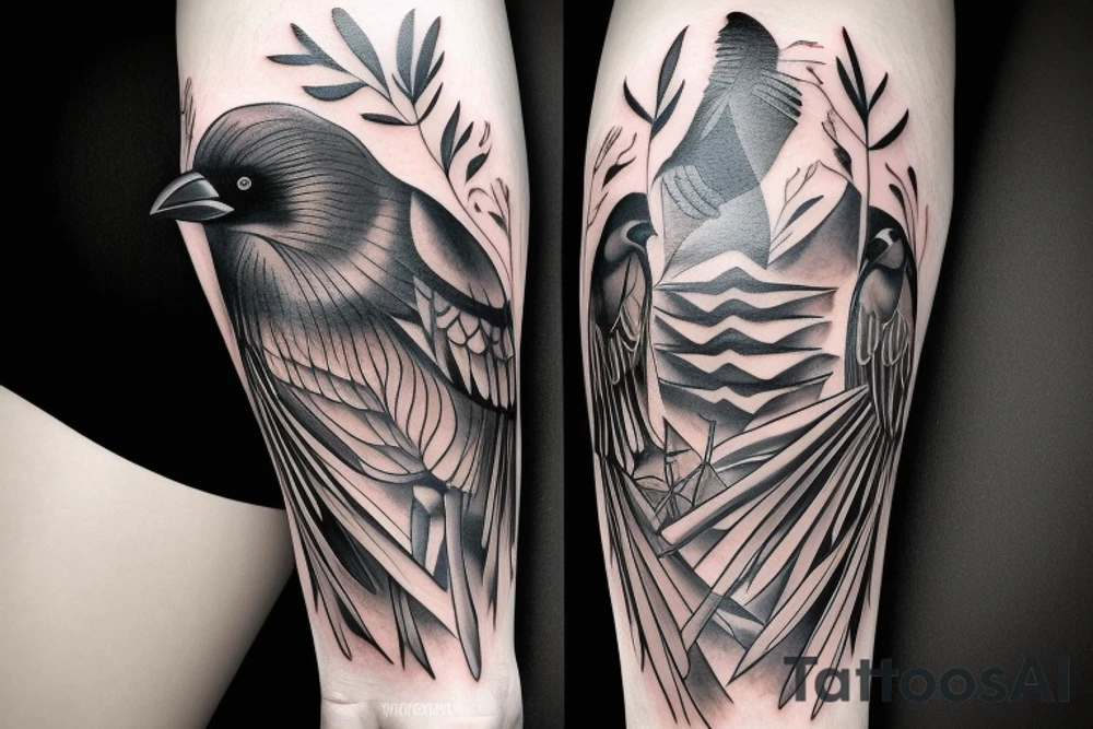 Unique crow tattoo idea