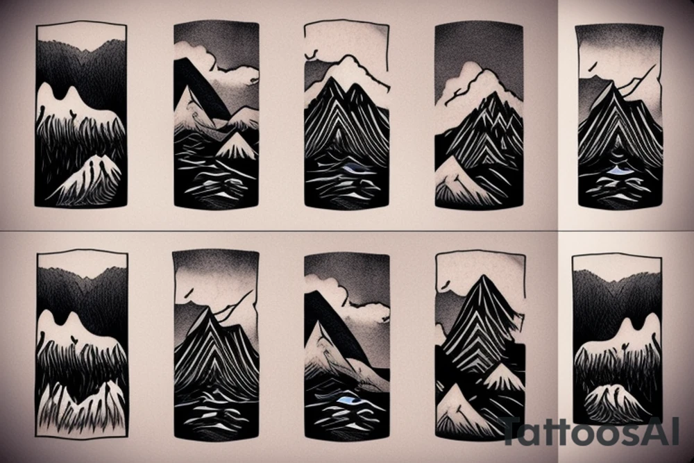 Small tattoo of mountains with a waterfall tattoo idea