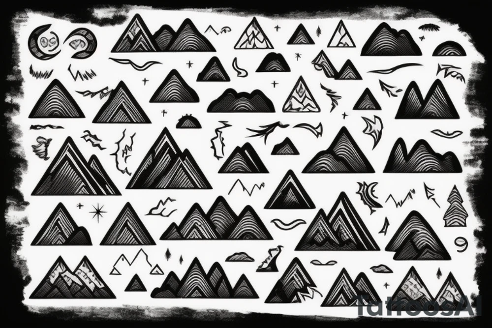 Small tattoo of mountains with a waterfall tattoo idea