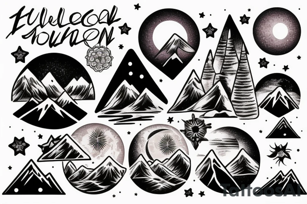 Full moon with mountains in front of it tattoo idea