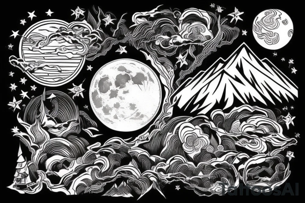 Full moon with mountains in front of it tattoo idea