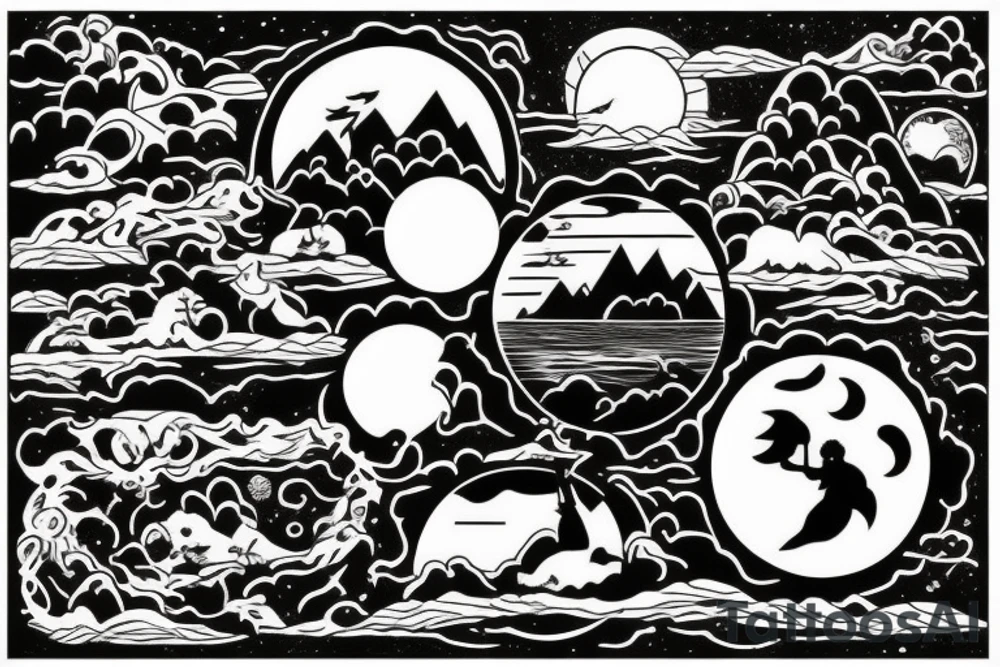 Lake with a full moon in the background tattoo idea