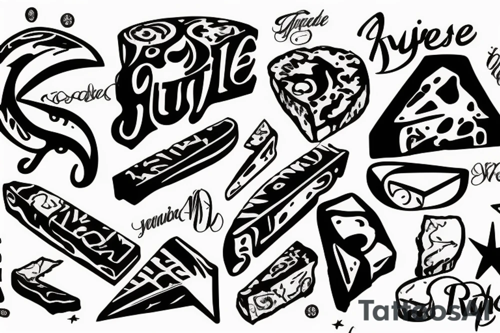 Gruyère in a font similar to a 1980s rock band tattoo idea