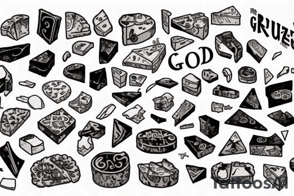 The word Gruyère alone. in a font similar to a 1980s rock band tattoo idea
