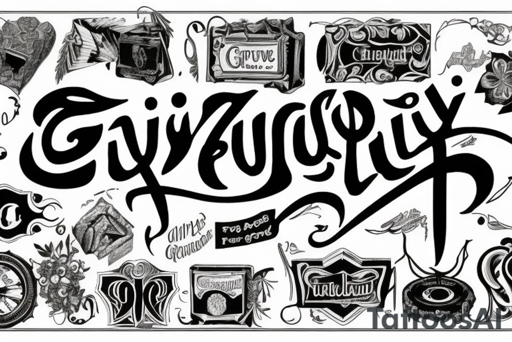 Lettering tattoo of the word Gruyère in the font of an 80s rock band tattoo idea