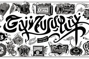 Lettering tattoo of the word Gruyère in the font of an 80s rock band tattoo idea