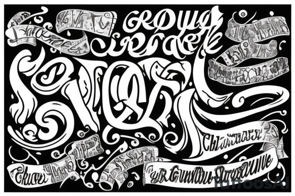 Lettering tattoo of the word Gruyère in the font of an 80s rock band tattoo idea