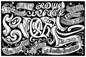 Lettering tattoo of the word Gruyère in the font of an 80s rock band tattoo idea
