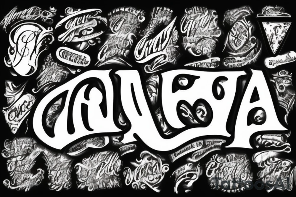 Lettering tattoo of the word Gruyère in the font of an 80s rock band tattoo idea