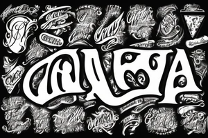 Lettering tattoo of the word Gruyère in the font of an 80s rock band tattoo idea