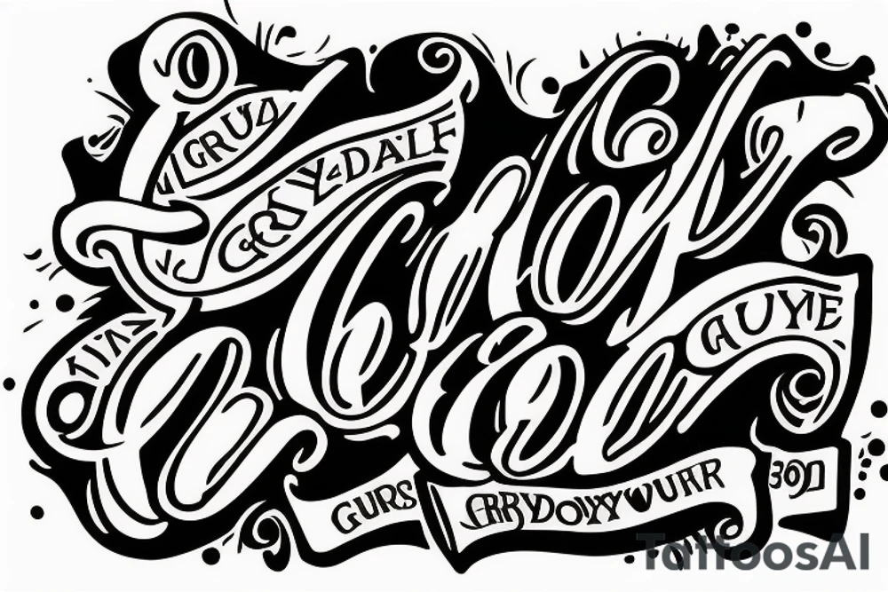 Lettering tattoo of the word Gruyère in the font of an 80s rock band tattoo idea