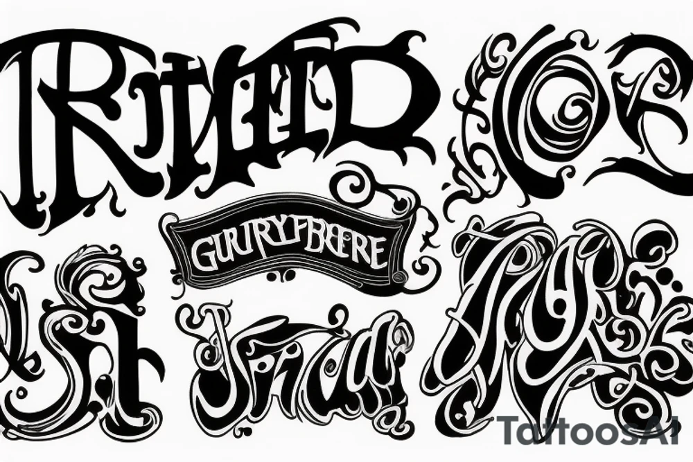 Lettering tattoo of the word Gruyère in the font of an 80s rock band tattoo idea