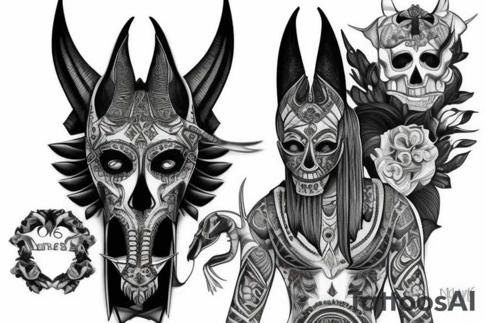 Anubis with skulls tattoo idea