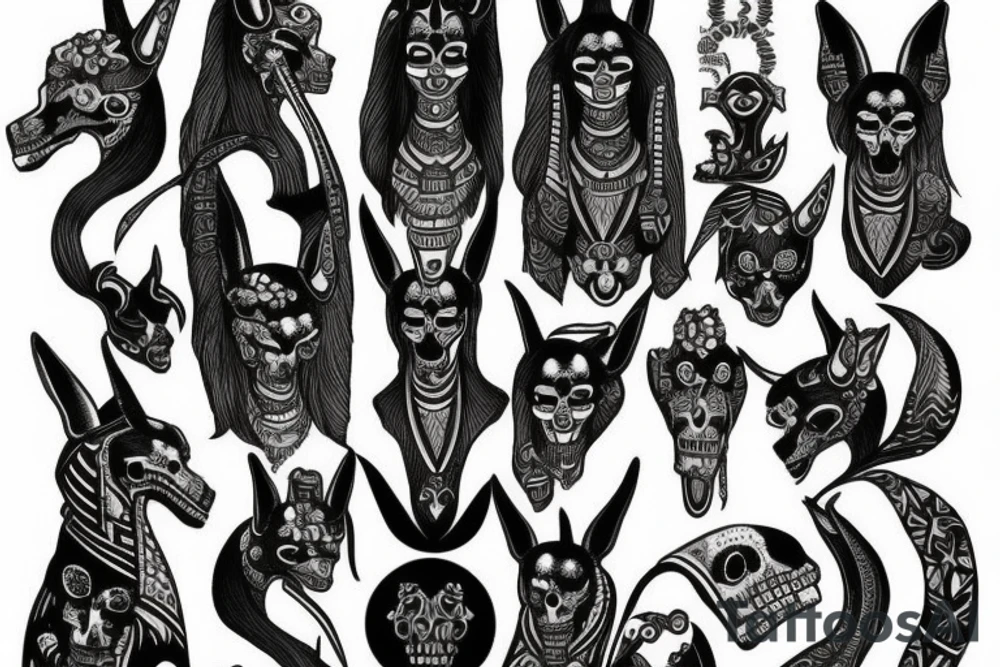Anubis with skulls tattoo idea